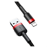Cablu de date Baseus Cafule, USB male - Lightning male, 1m, Black-Red