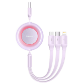 Cablu de date Baseus Bright Mirror 2 Retractabil, USB-A male - micro USB + USB-C + Lightning, 1.1 m, Purple