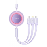 Cablu de date Baseus Bright Mirror 2, USB-A - micro USB + Lightning + USB-C, 1.1 m, Purple