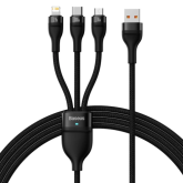 Cablu de date Baseus Flash Series II, USB-A male - USB-C + micro USB + Lightning, Black