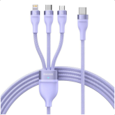 Cablu de date Baseus Flash Series II One-for-three, USB-C - Lightning + microUSB + USB-C, 1.2 m, Purple