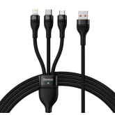 Cablu de date Baseus Flash, USB-A male - USB-C + micro USB + Lightning male, 1.2 m, Black