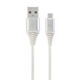 Cablu de date Gembird Premium cotton braided, USB 2.0 - micro USB, 2m, White