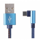 Cablu de date Gembird Premium Jeans, USB-A male - USB-C male, 1m, Blue