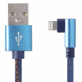 Cablu de date Gembird Premium Jeans, USB-A male - Lightning, 1m, Blue