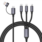 Cablu de date Gembird CC-USB2S-ACM31-1.5M, USB-A male + USB-C male - micro USB-B male + USB-C male + Lightning, 1.5m, Black