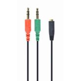 Cablu audio Gembird CCA-418, 2x 3.5 mm jack male - 1x 3.5mm jack female, 0.2m, Black