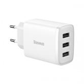 Incarcator retea Baseus Compact, 3x USB-A, 17W, White