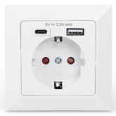 Priza DIgitus by Assmann DA-70615, 1x Schuko, 1x USB-A, 1x USB-C, White