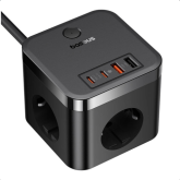Prelungitor/Incarcator Baseus GaN Powerstrip, 3 x Schuko, 2 x USB-C, 2 x USB-A, 1.5 m, Black
