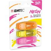 Stick memorie Emtec C410 Neon 32GB, USB 2.0, Multicolor, 3 bucati