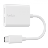 Adaptor audio Belkin RockStar, 2x USB-C female - 1x USB-C male, White