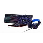 Kit Gembird 4-in-1 Ghost - Tastatura, USB, RGB LED, Black + Mouse Optic, USB, Black + Casti cu microfon, USB, Black + Mouse Pad, Black