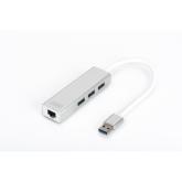 HUB USB Digitus DA-70250-1, 3x USB 3.2 gen 1 + 1x RJ45, Silver