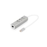 HUB USB Digitus DA-70253, 3x USB 2.0 + 1x RJ45, White