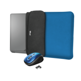 Husa Trust Yvo Reversible pentru laptop de 15.6inch, Blue + Mouse, USB Wireless, Blue