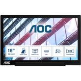 Monitor LED Portabil AOC I1601P, 15.6inch, 1920x1080, 5ms GTG, Black-Silver