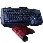 Kit Marvo KM400+G1 - Tastatura K400, RGB LED, USB, Black + Mouse Optic M400, USB, Black + Mouse Pad G1, Black-Red