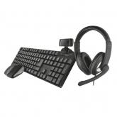 Kit Wireless Trust Qoby 4in1 - Tastatura, USB, Black + Mouse Optic, USB, Black + Casti, 3.5mm, Black + Webcam, USB, Black