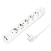 Prelungitor Logilink LPS249U, 5x Schuko, 2x USB, 1.5m, White