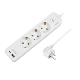 Prelungitor Logilink LPS279U, 3 x Schuko, 1 x USB-A, 1 x USB-C, 2 m, White