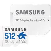 Memory Card microSDXC Samsung PRO Plus Sonic the Hedgehog 512 GB, Class 10, UHS-I U3, V30, A2 + Adaptor SD