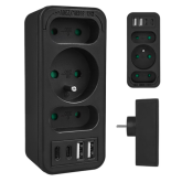 Priza Maclean MCE248 F/B, 3 x Socket, 2 x USB-A, 2 x USB-C, Black