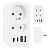 Priza Maclean MCE249 F/W, 2 x Socket, 2 x USB-A, 2 x USB-C, White