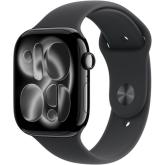 SmartWatch Apple Watch Series 11 Aluminium, 1.96 inch, 5G, Curea Silicon S/M, Jet Black - Black Sport Band