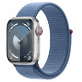 Smartwatch Apple Watch Series 9 Aluminium, 1.69inch, 4G, Curea Nailon, Silver-Winter Blue Loop