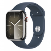 Smartwatch Apple Watch Series 9 Stainless Steel, 1.69inch, 4G, Curea Silicon S/M, Silver-Storm Blue