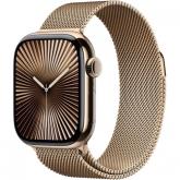 SmartWatch Apple Watch S10 Titanium, 1.96inch, 4G, Curea Inox M/L, Gold Milanese Loop
