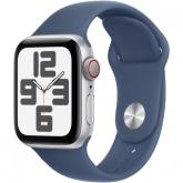 SmartWatch Apple Watch SE (2024) v3 Aluminium, 1.57inch, Curea Silicon S/M, Silver-Denim Sport Band