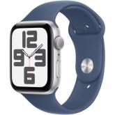 SmartWatch Apple Watch SE (2024) v3 Aluminium, 1.78inch, Curea Silicon S/M, Silver-Denim Sport Band