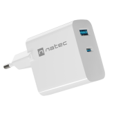 Incarcator de retea Natec by Genesis RIBERA GAN, 1 x USB-A, 1 x USB-C, 45 W, White