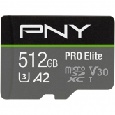 Memory Card microSDXC PNY PRO Elite, 512GB, Class 10, UHS-I, V30, A2 + Adaptor SD