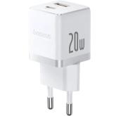 Incarcator retea Baseus Palm, 1 x USB-A, 1 x USB-C, 20 W, White