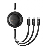 Cablu de date Baseus Retractable Free2Draw Series, USB-C male - USB-C/Lightning/micro USB male, 1.1m, Black