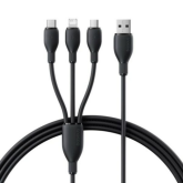 Cablu de date Baseus Ultra-Fast One-for-three Retractable, USB-A - USB-C + Lightning + micro USB, 1.3 m, Black