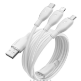 Cabluu de date Baseus Ultra-Fast One-for-three Retractable, USB-A male - USB-C + Lightning + micro USB, 1.3 m, White