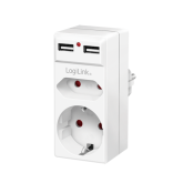 Adaptor priza Logilink PA0276, 1x Euro, 1x Schuko, 2x USB, White