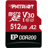 Memory Card microSDXC Patriot EP 512GB, Class 10, UHS-I U3, V30, A2 + USB Card Reader