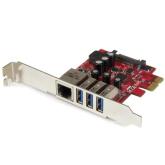 Adaptor PCI-Express Startech PEXUSB3S3GE, 3x USB 3.0, 1x RJ45