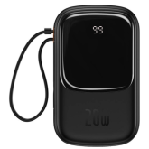 Baterie portabila Baseus Qpow Pro Digital Display, 20000 mAh, 1 x USB-A, 1 x USB-C, 1 x Lightning, Black