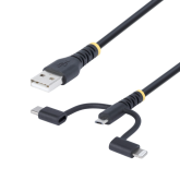 Cablu de date Startech RLTCUB1MBK, USB-A male - Lightning/Micro-USB/USB-C, 1 m, Black