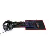 Kit Redragon S137 Gaming Essentials 4 in 1 - Tastatura, RGB LED, USB, Black + Mouse Optic, USB, Black + Casti, 3.5mm jack, Black + Mouse Pad, Black-Red