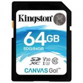 Memory Card SDHC Kingston Canvas Go 64GB, Class 10, UHS-I U3, V30