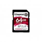 Memory Card SDXC Kingston Canvas React 64GB, Class 10, UHS-I U3, V30, A1