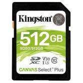 Memory Card SDXC Kingston Canvas Select Plus 512GB, Class 10, UHS-I U3, V30