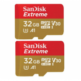 Memory Card microSDHC SanDisk by WD Extreme 32GB, Class 10, UHS-I U3, V30, A1, 2Pack + Adaptor SD